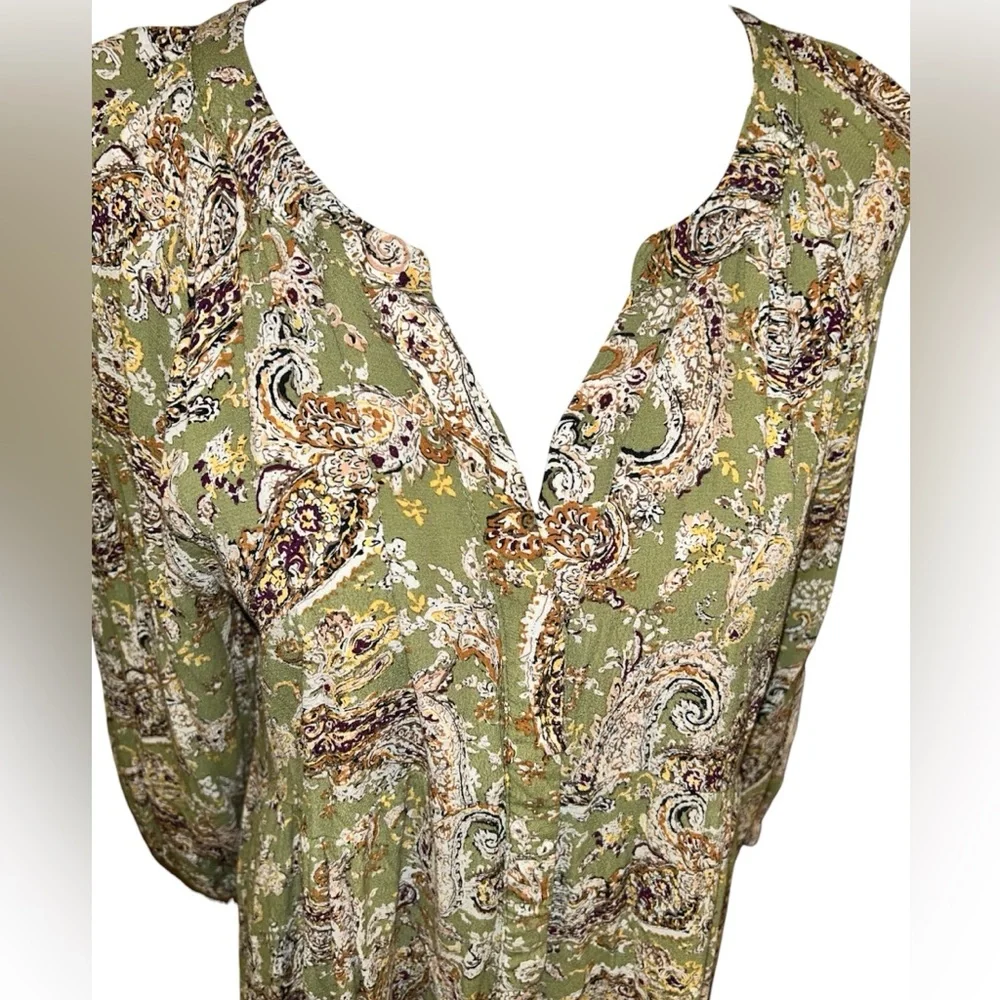 mellóday paisley cinched style peasant tunic mid sleeve women’s top - Picture 5 of 11